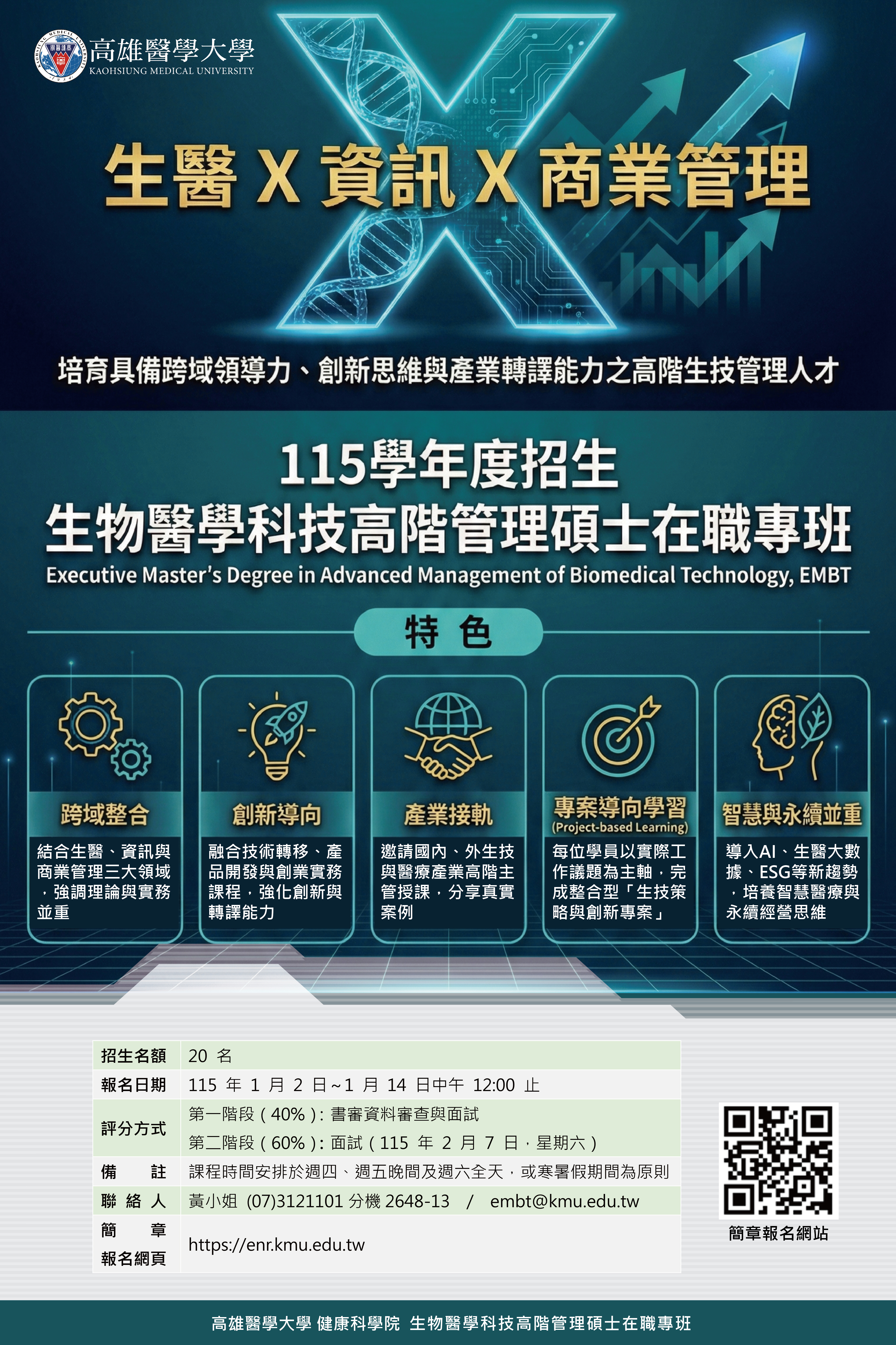 115學年度生物醫學科技高階管理碩士在職專班招生簡章